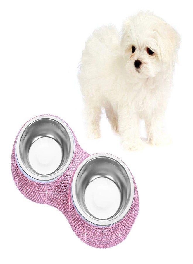 Soleebee Bling Finest Crystal Rhinestones Pet Feeder/Pet Bowls for Small Cats Dogs (Pink) - Image 1